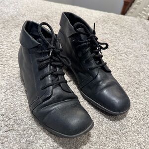 Black Lace-Up Leather Ankle Boots